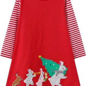 Red Christmas Dress with Bunnies
